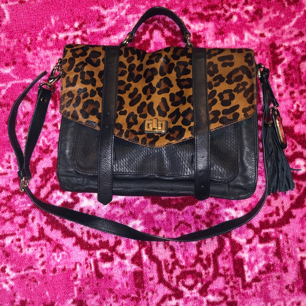 cynthia rowley leather leopard print messenger bag